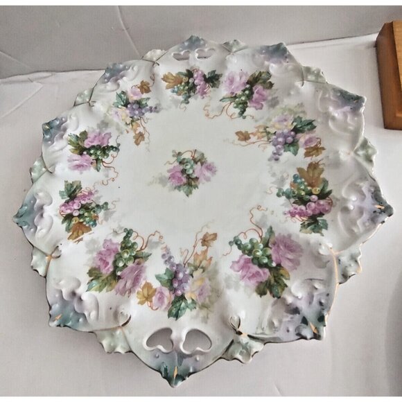 Antique MZ Austria Finger Hole Platter Collectible Hand Painted Platter 10 1/4" - Picture 15 of 16